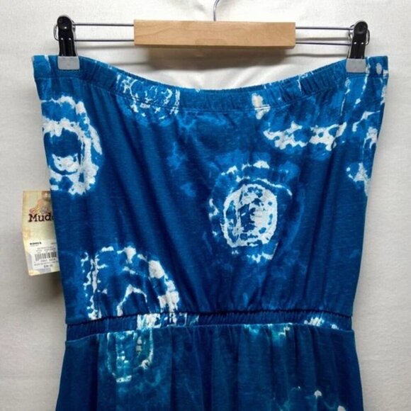 Mudd Asyemetrical Hem Dress Juniors Medium Blue Tie Dye Strapless Halter NWT - Picture 4 of 10